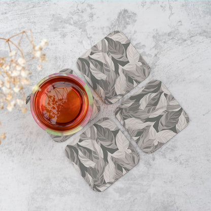 Grey Floral Leaves Coasters