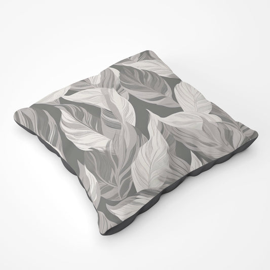 Grey Floral Leaves Floor Cushion