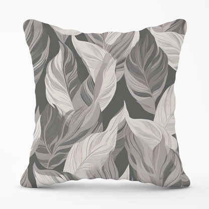 Grey Floral Leaves Outdoor Cushion