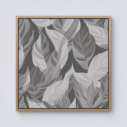 Grey Floral Leaves Framed Canvas