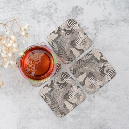 Grey Brown Tropical Leaves Coasters