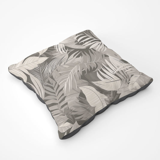 Grey Brown Tropical Leaves Floor Cushion