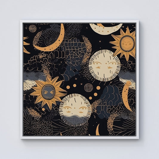 Gold Sun and Moon Framed Canvas