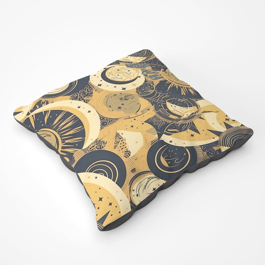 Blue Gold Moon And Sun Floor Cushion