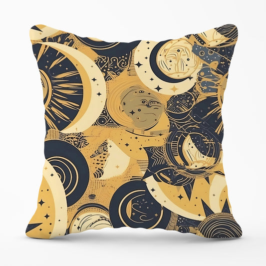 Blue Gold Moon and Sun Outdoor Cushion