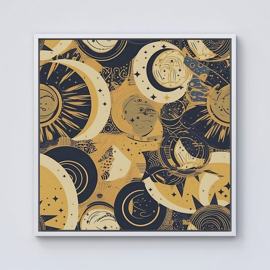 Blue Gold Moon and Sun Framed Canvas