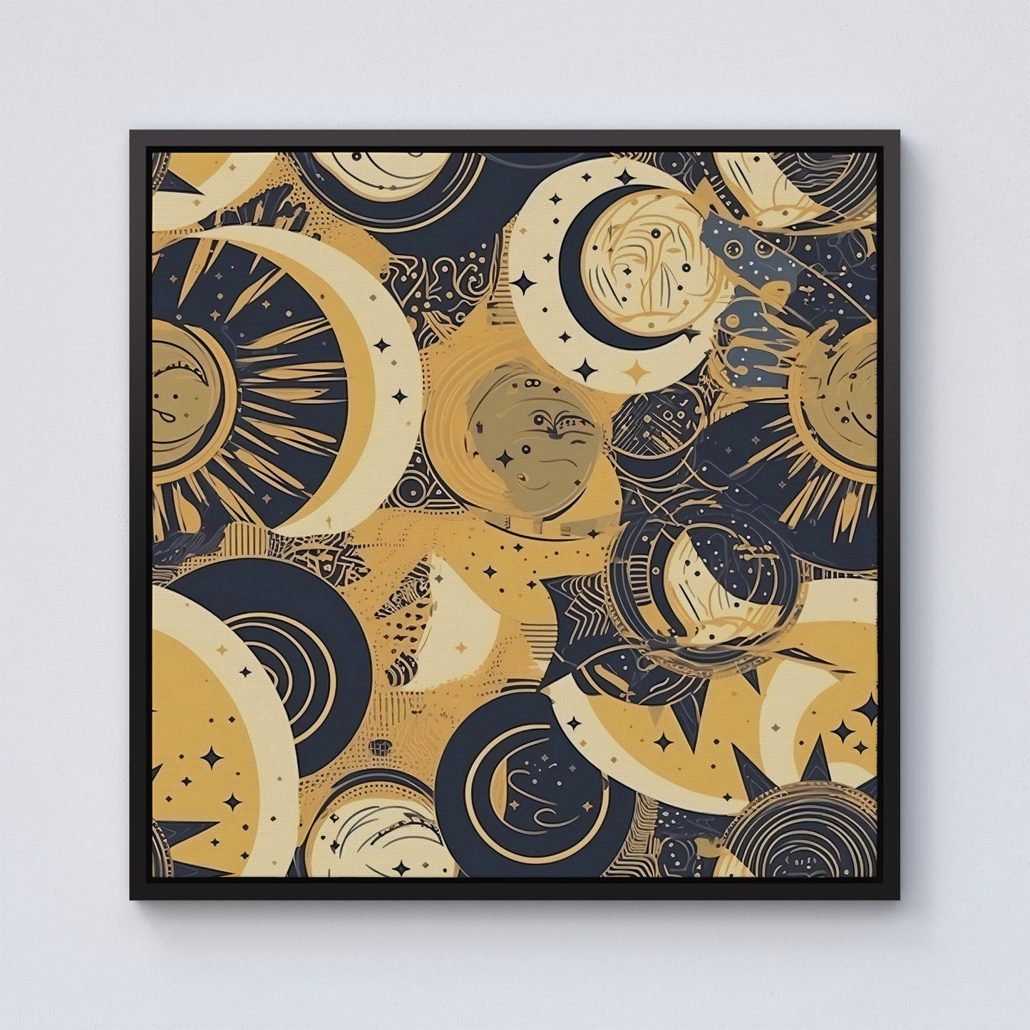 Blue Gold Moon and Sun Framed Canvas