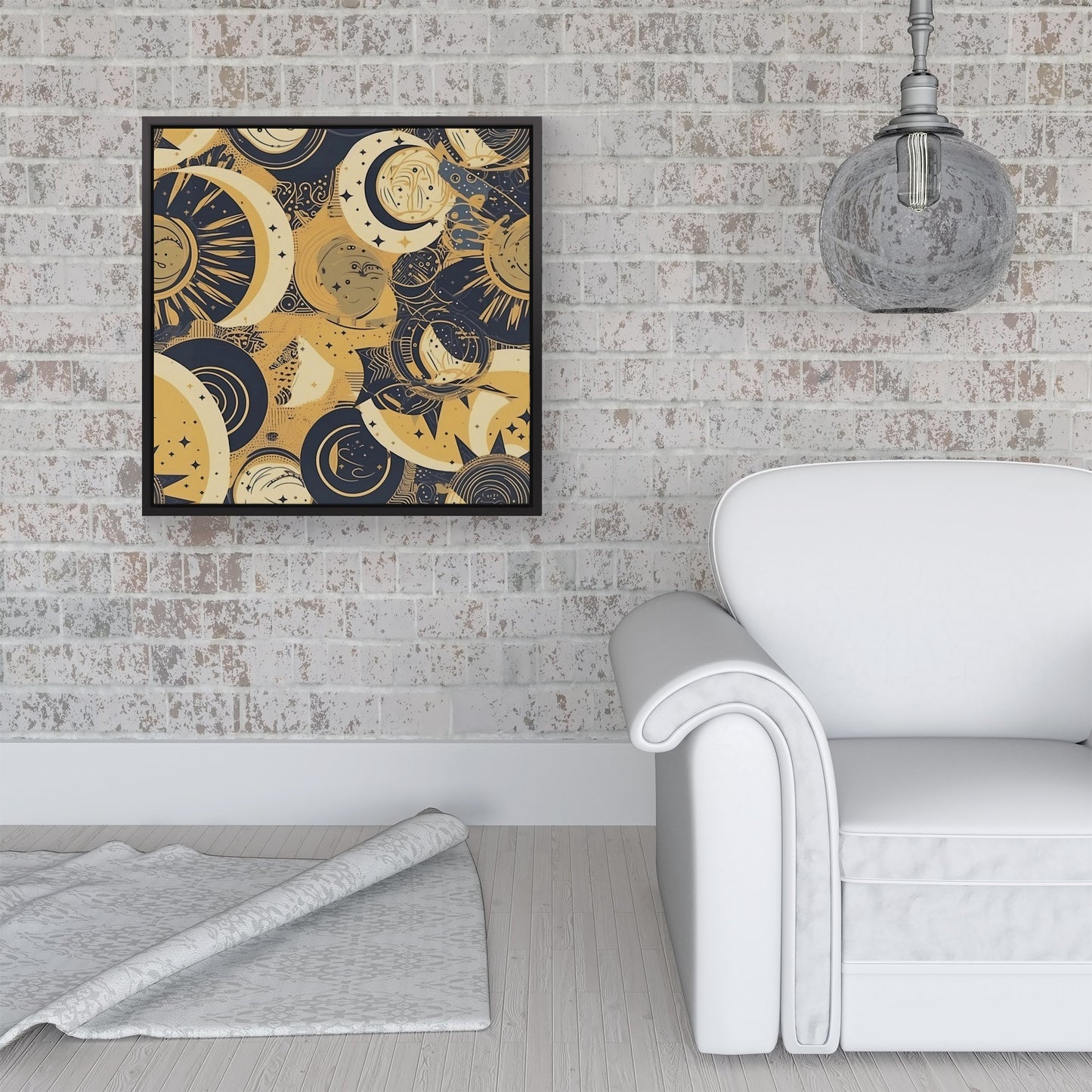 Blue Gold Moon and Sun Framed Canvas