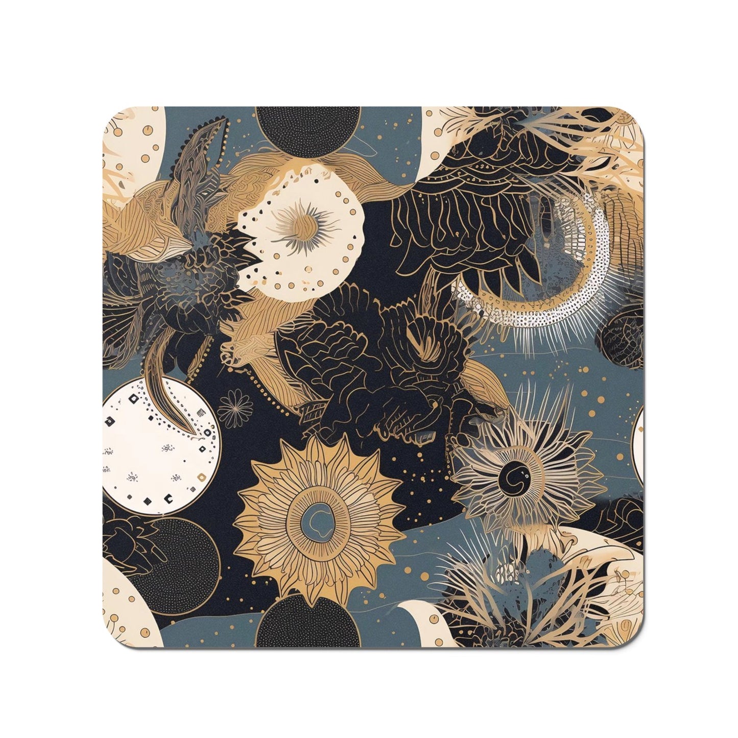 Abstract Blue Gold Moon Sun Coasters