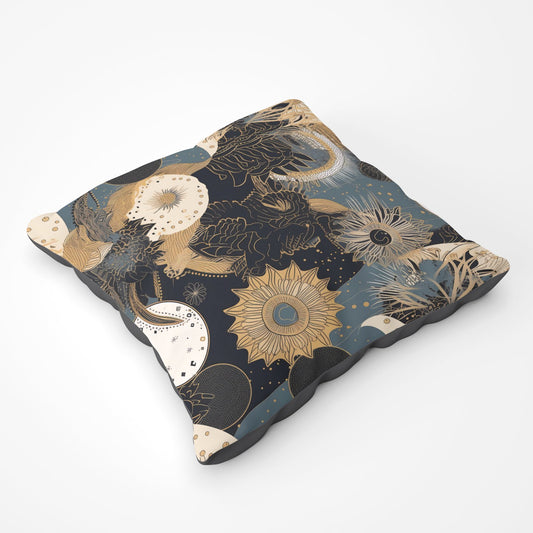 Abstract Blue Gold Moon Sun Floor Cushion