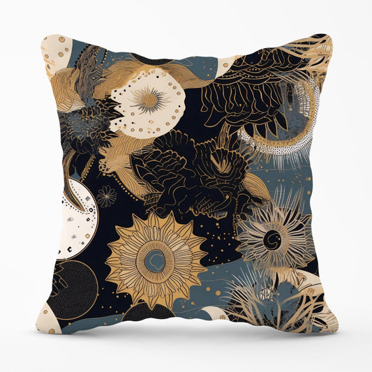 Abstract Blue Gold Moon Sun Outdoor Cushion