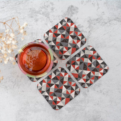 Grey Red Triangle Geometric Coasters