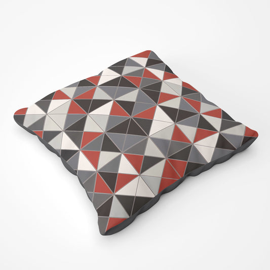 Grey Red Triangle Geometric Floor Cushion