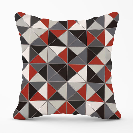 Grey Red Triangle Geometric Outdoor Cushion