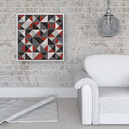 Grey Red Triangle Geometric Framed Canvas