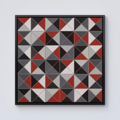 Grey Red Triangle Geometric Framed Canvas