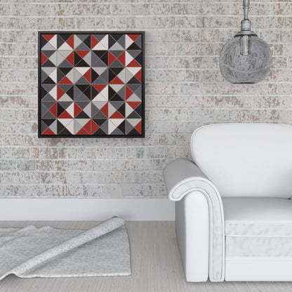 Grey Red Triangle Geometric Framed Canvas