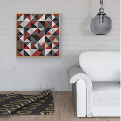 Grey Red Triangle Geometric Framed Canvas