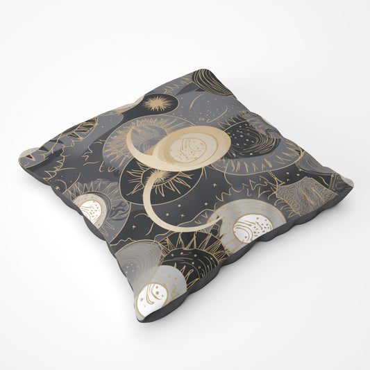 Abstract Silver Gold Sun And Moon Floor Cushion