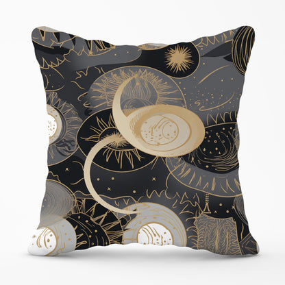 Abstract Silver Gold Sun and Moon Outdoor Cushion