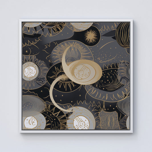 Abstract Silver Gold Sun and Moon Framed Canvas