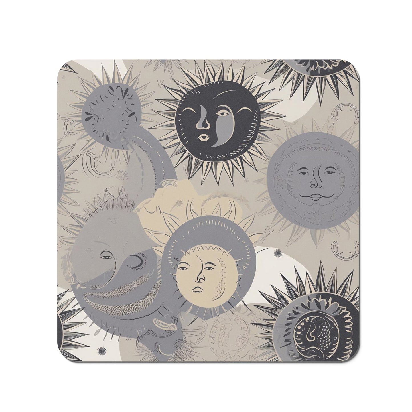 Grey Black Abstract Moon and Sun Coasters