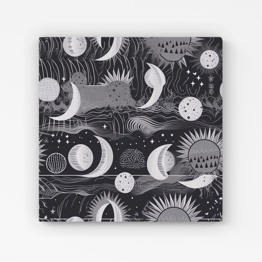 Abstract Black White Moon and Sun Canvas