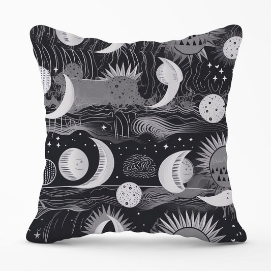 Abstract Black White Moon and Sun Outdoor Cushion