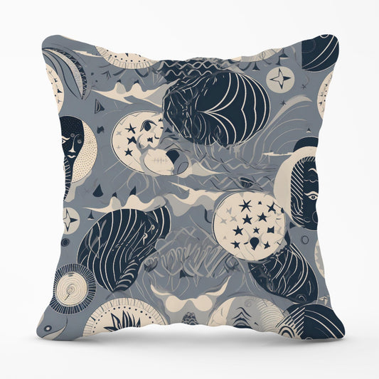 Abstract Moon and Stars Outdoor Cushion