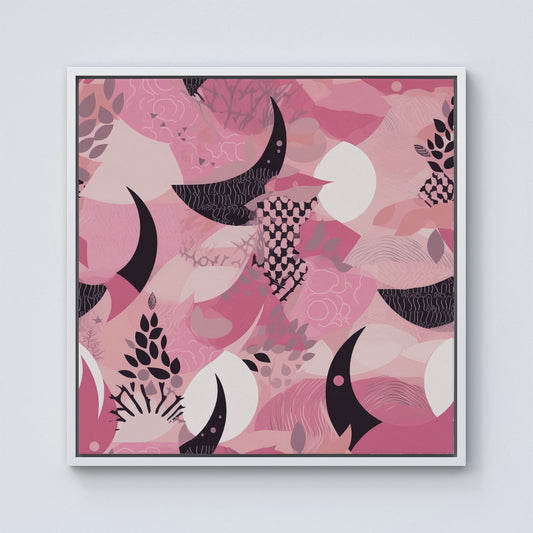 Abstract Pink Moon Pattern Framed Canvas