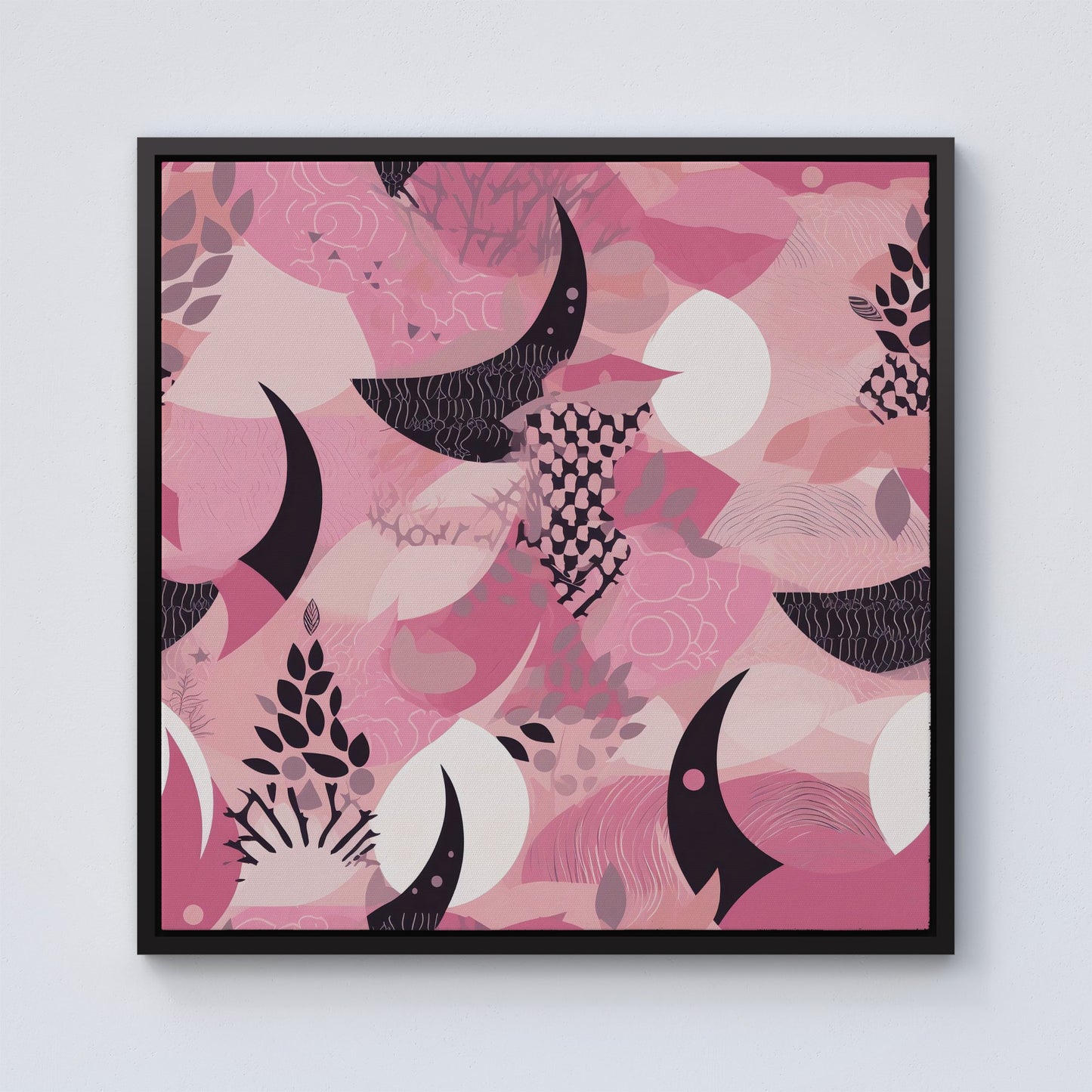 Abstract Pink Moon Pattern Framed Canvas