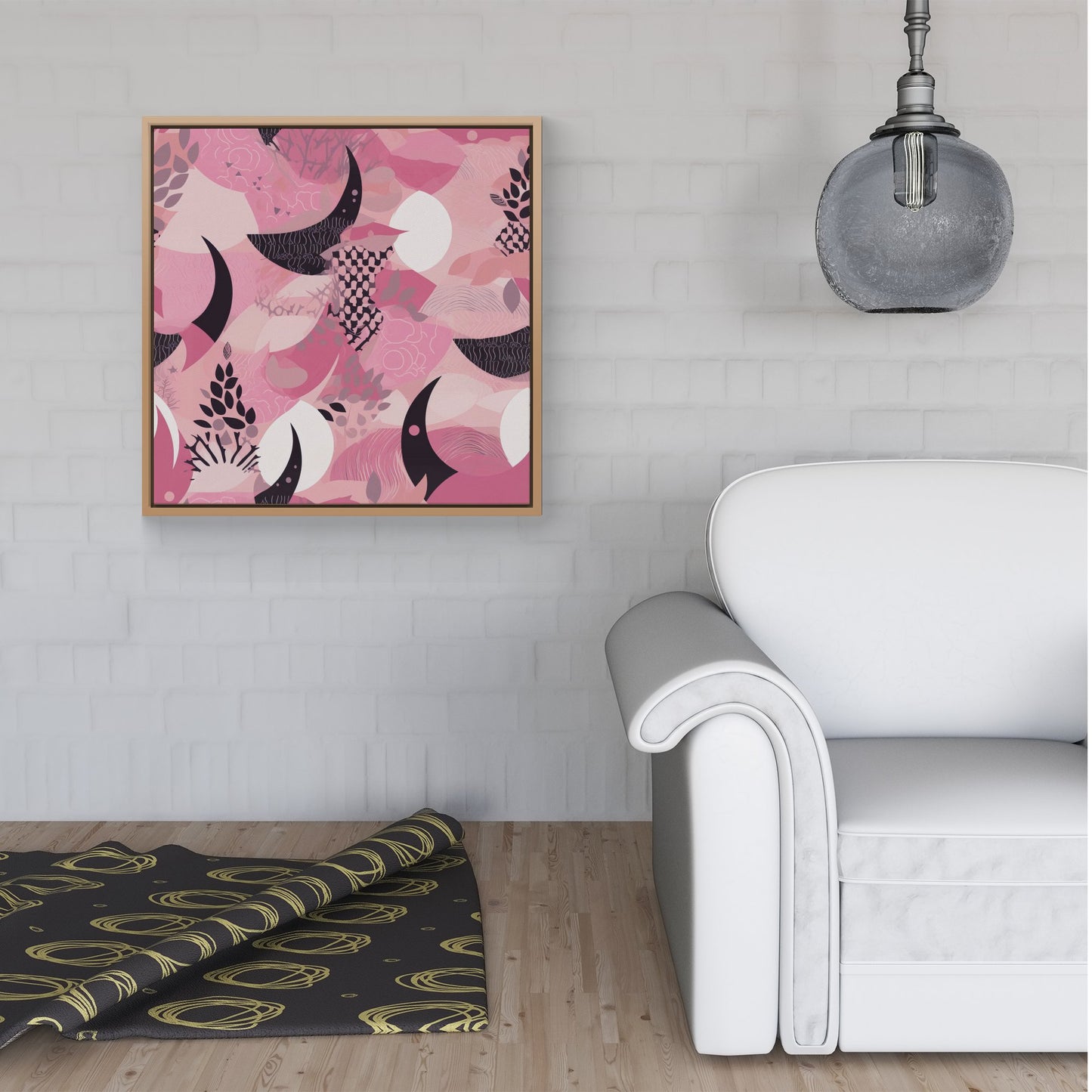 Abstract Pink Moon Pattern Framed Canvas