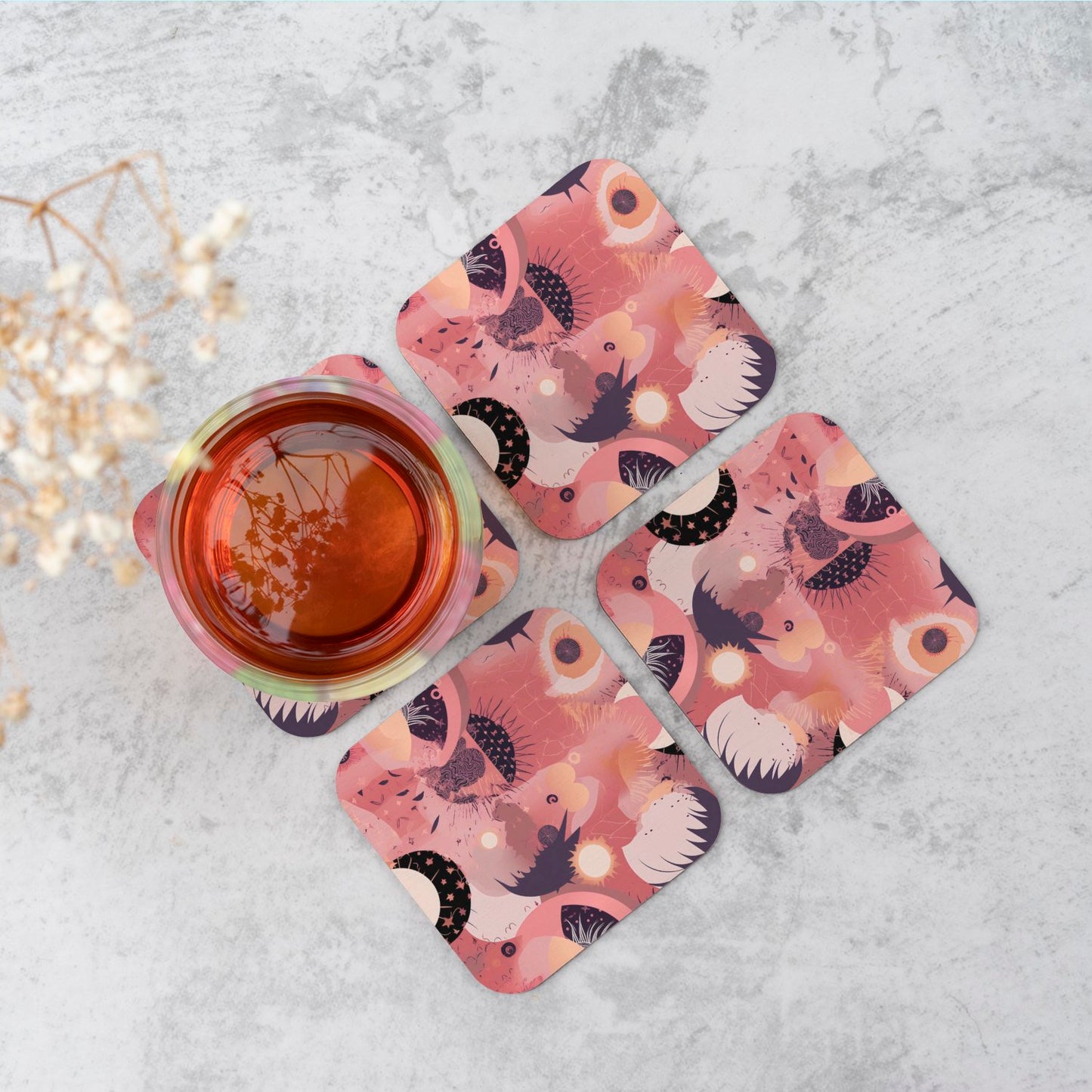 Abstract Red Pink Pattern Coasters