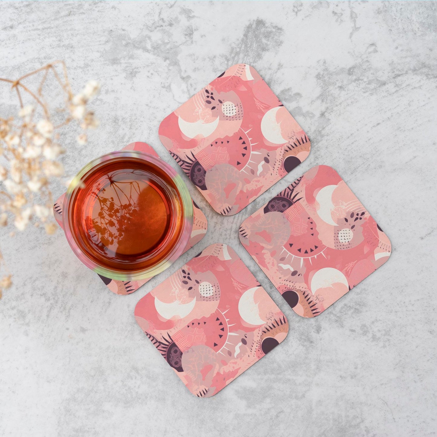 Abstract Pink White Coasters