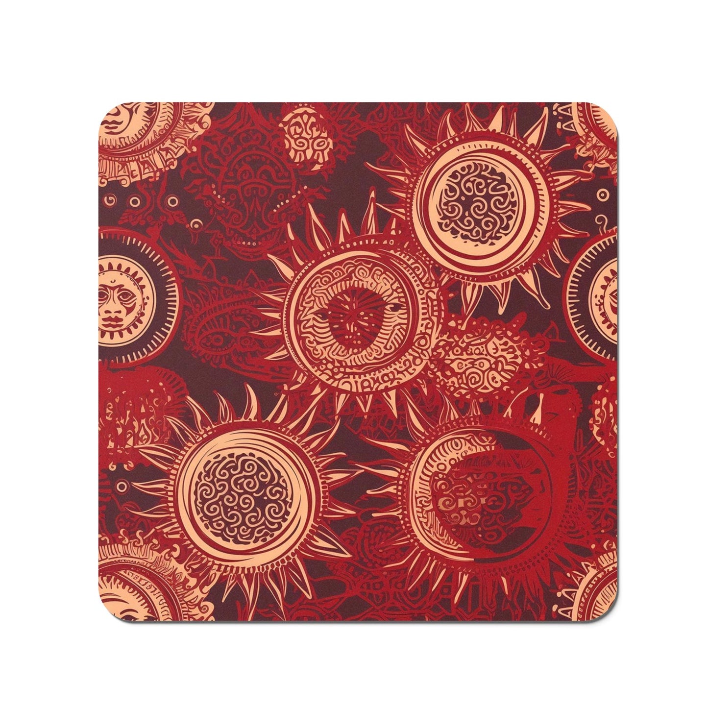 Abstract Red Moon and Sun Coasters