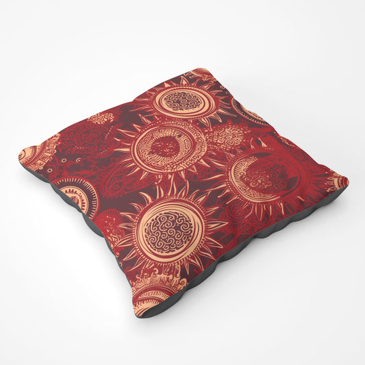 Abstract Red Moon And Sun Floor Cushion