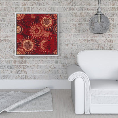 Abstract Red Moon and Sun Framed Canvas