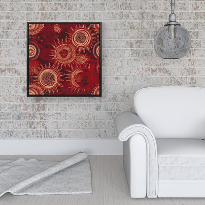 Abstract Red Moon and Sun Framed Canvas