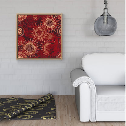 Abstract Red Moon and Sun Framed Canvas