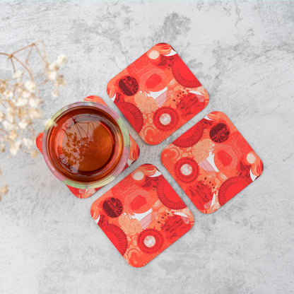 Abstract Red Sun pattern Coasters