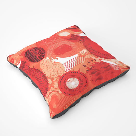 Abstract Red Sun Pattern Floor Cushion