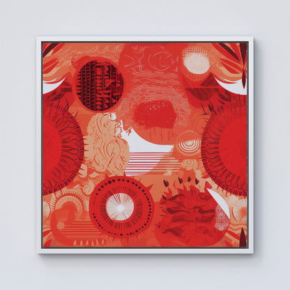 Abstract Red Sun pattern Framed Canvas