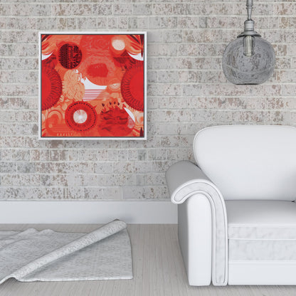 Abstract Red Sun pattern Framed Canvas