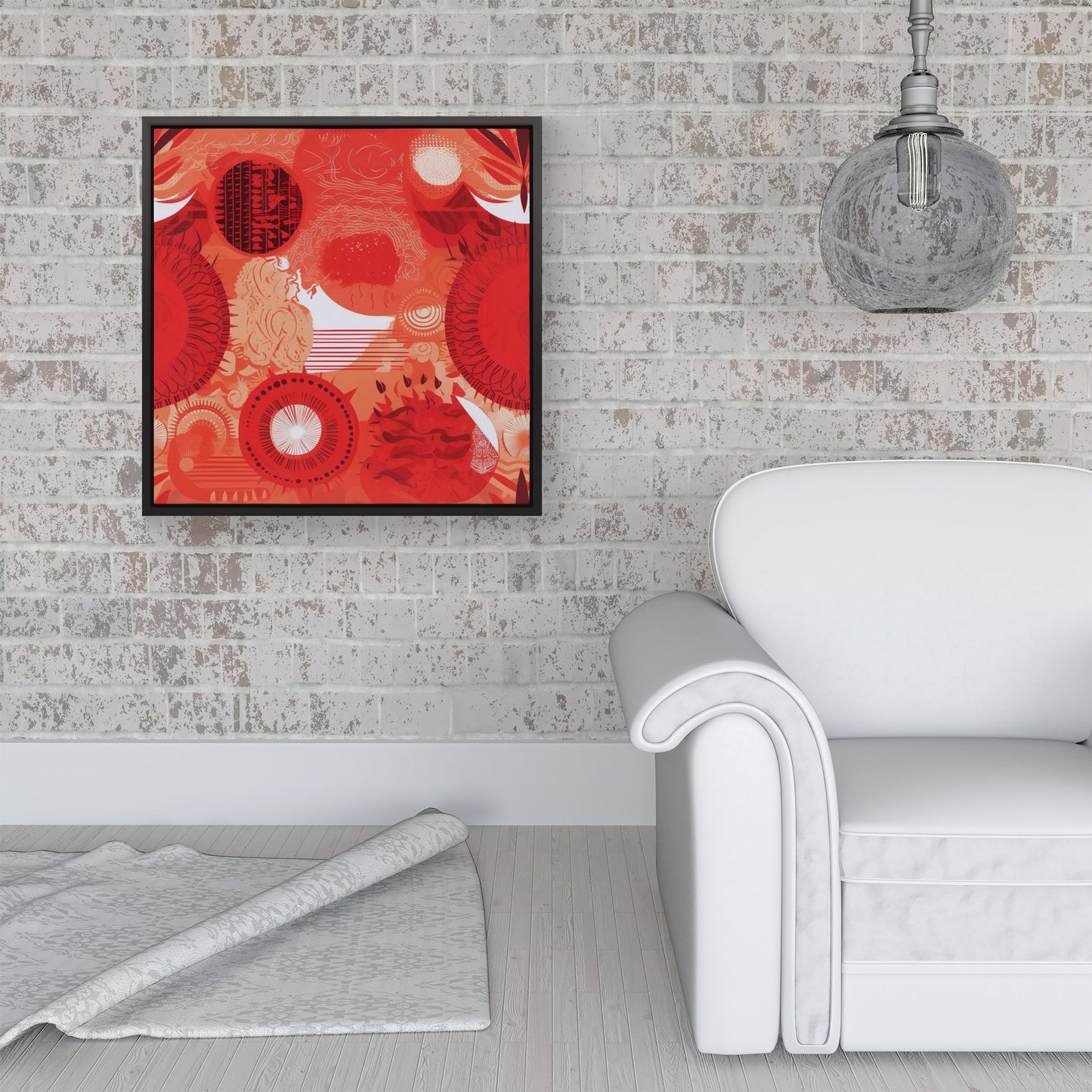 Abstract Red Sun pattern Framed Canvas