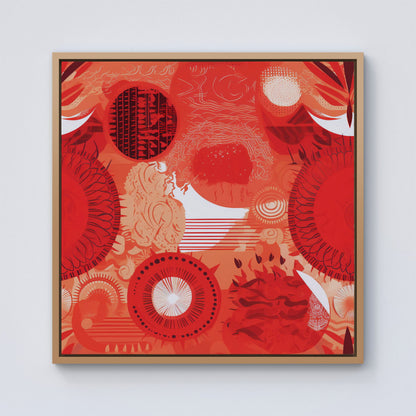 Abstract Red Sun pattern Framed Canvas