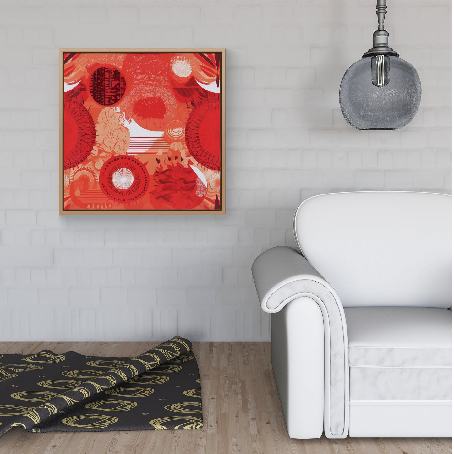 Abstract Red Sun pattern Framed Canvas