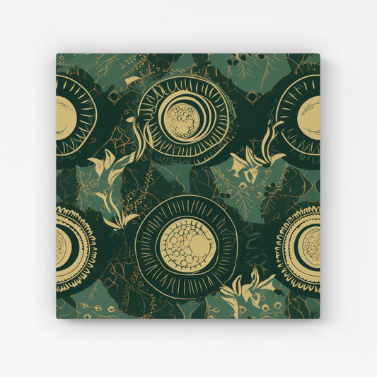 Abstract Green Gold Moon Pattern Canvas
