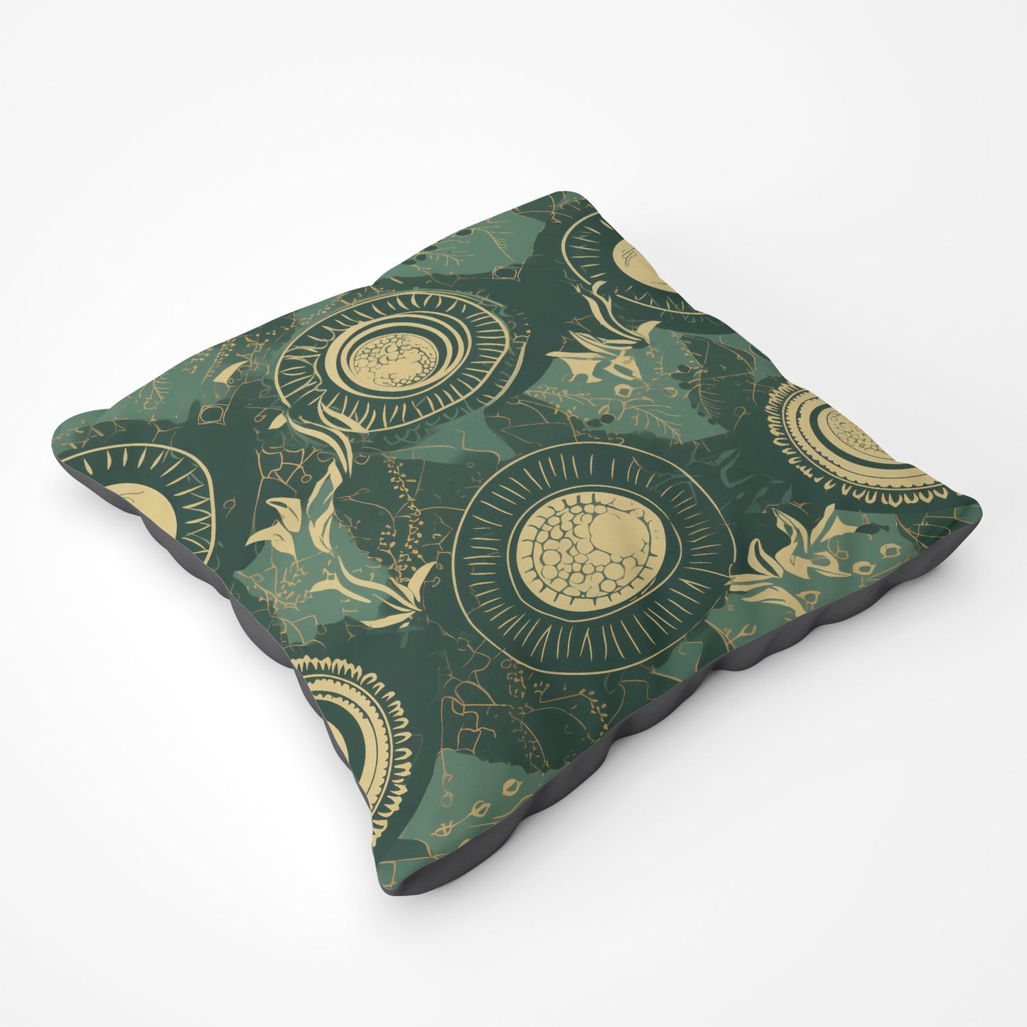 Abstract Green Gold Moon Pattern Floor Cushion