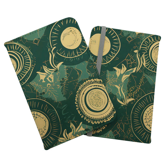 Abstract Green Gold Moon Pattern Passport Cover
