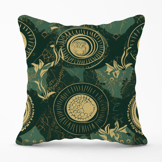 Abstract Green Gold Moon Pattern Outdoor Cushion